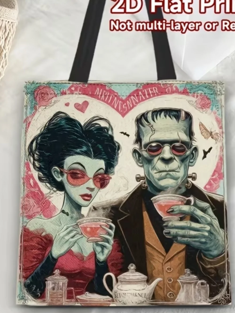 Vintage Creature Tea Party Canvas Tote - Blue & Pink